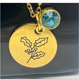 14K Gold plated December birth flower and birthstone necklace.